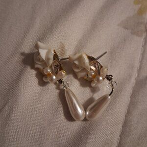 ELGEANT PEARL AND ROSE DROP EARRINGS